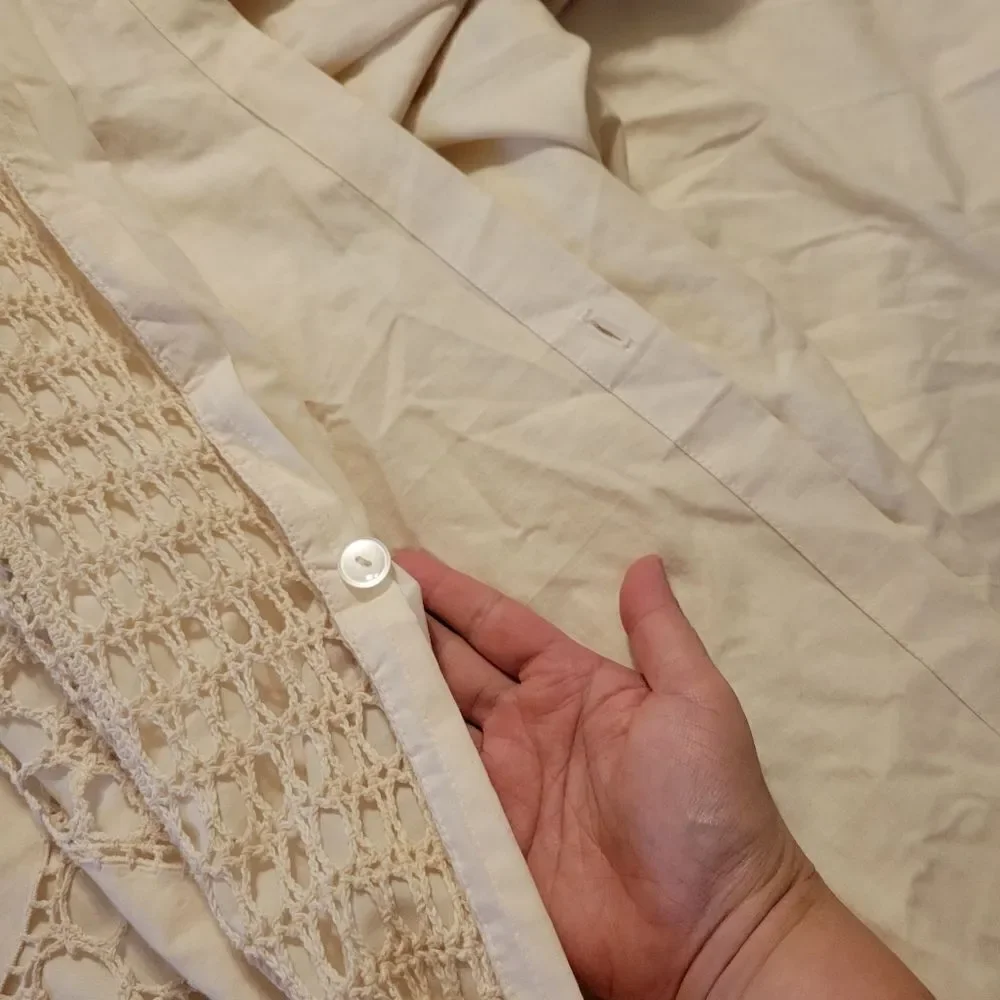 Antique Vintage Hand Crochet Lace King Size Duvet Cover Off-white Cream
